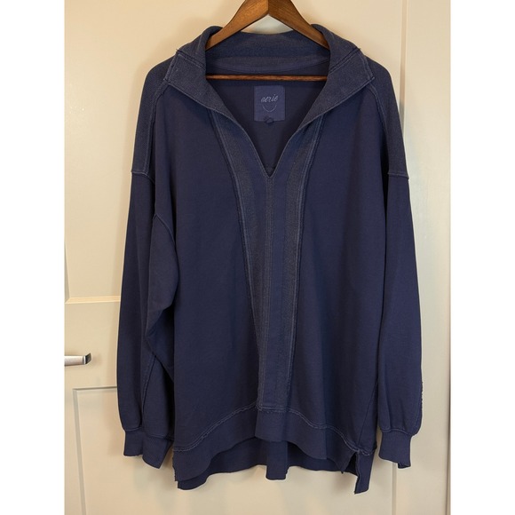 Aerie Starry Skies Navy Blue Sweatshirt Size Large Oversized Raw Edge - Picture 2 of 11